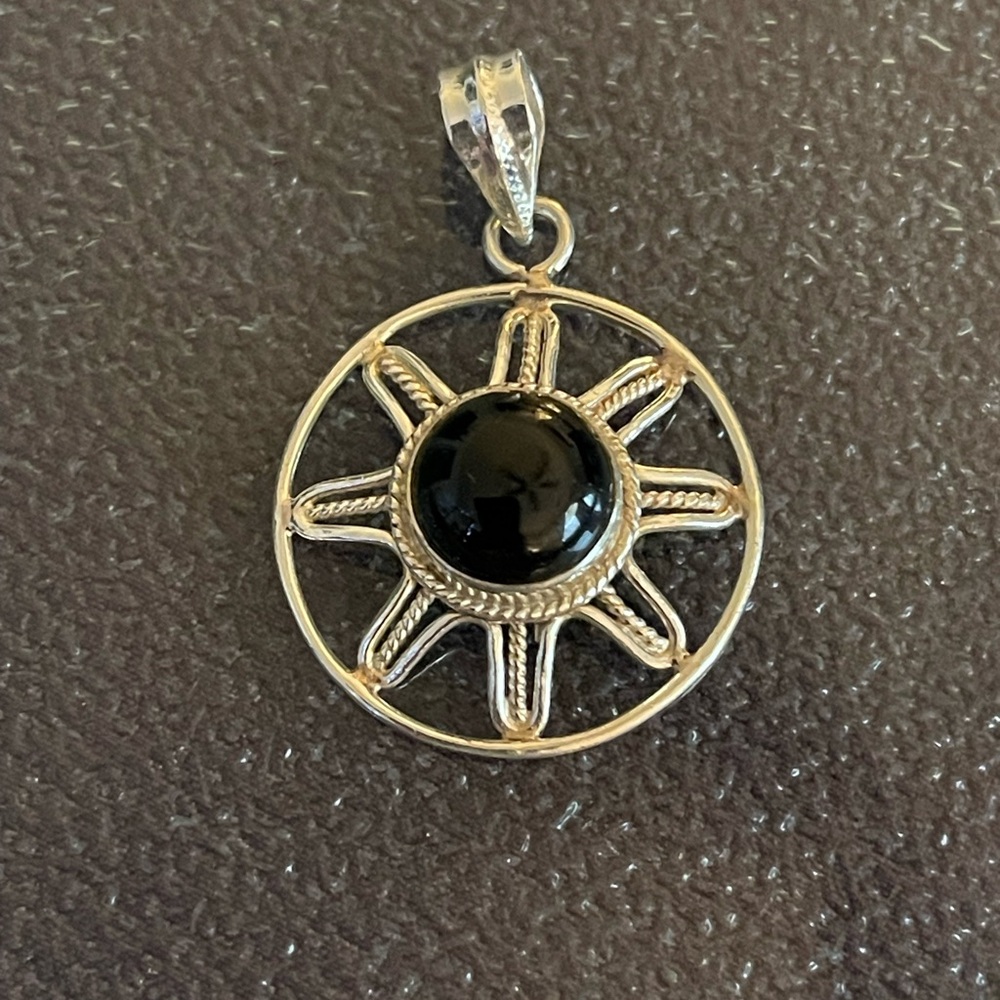 1-1/2” Black Onyx 925 Silver Flower Pendant